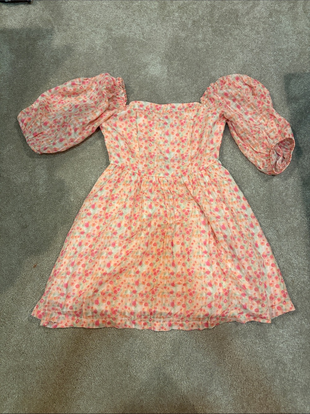 American Eagle Outfitters Pink Floral Puff-Sleeve Mini Dress
